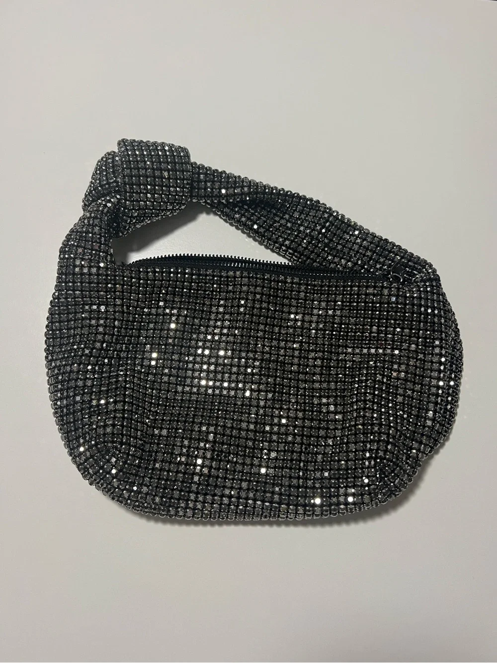 Madison West Aurora Borealis Rhinestone Crystal Dumpling Bag Knot Top Handle